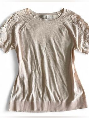 Loft blush pink floral pointelle short sleeve sweater - balletcore lace knit top